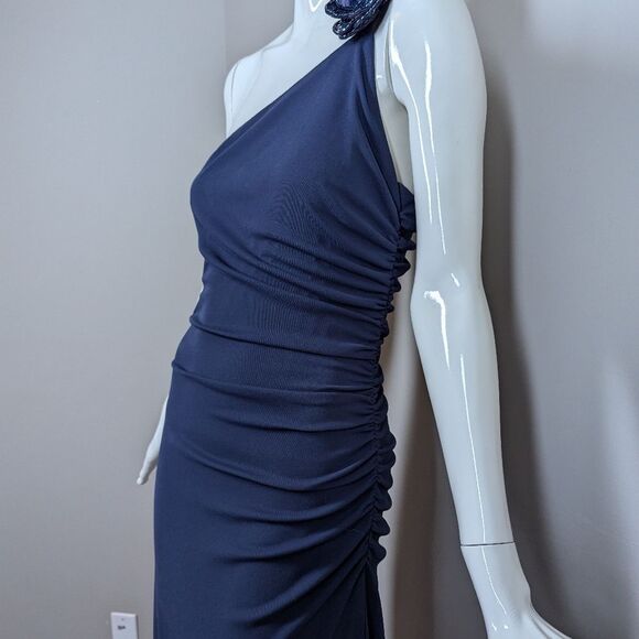 Laundry by Shelli Segal Navy Formal Gown Size 4 NWT One Shoulder Beaded Sequin - Picture 5 of 10